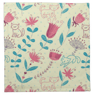 Floral pattern with cartoon cats napkin