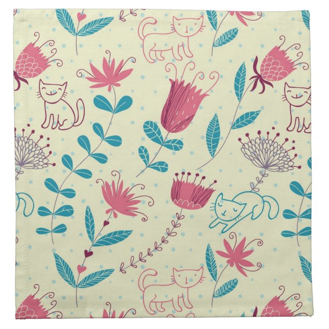 Floral pattern with cartoon cats napkin (Front)
