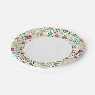 Floral pattern with cartoon cats paper plates