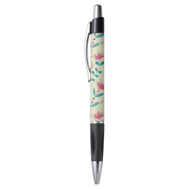 Floral pattern with cartoon cats pen (Top (Vertical))