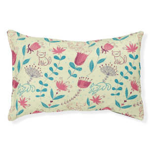 Floral pattern with cartoon cats pet bed