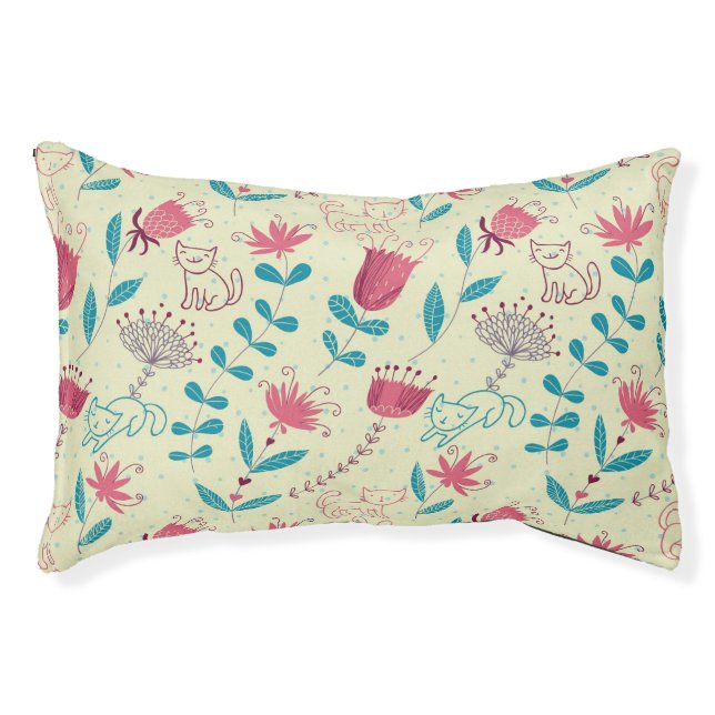 Floral pattern with cartoon cats pet bed (Front)