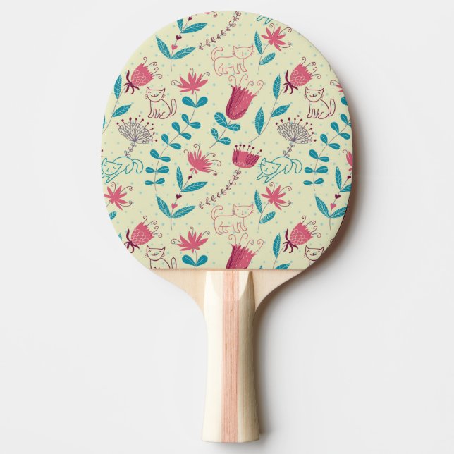 Floral pattern with cartoon cats Ping-Pong paddle (Front)