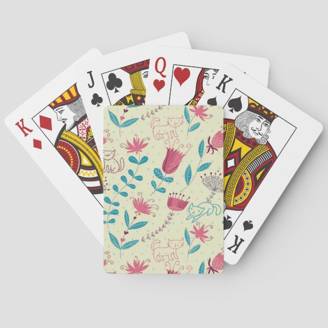 Floral pattern with cartoon cats poker cards (Back)