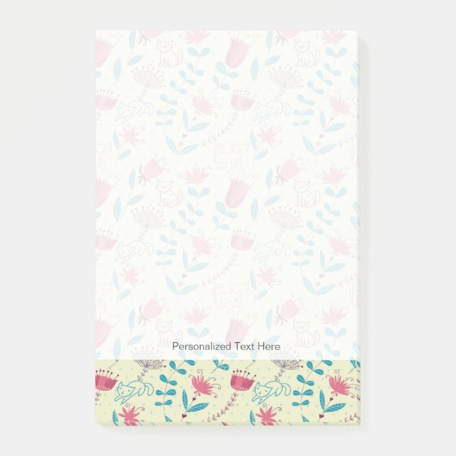Floral pattern with cartoon cats post-it notes (Front)