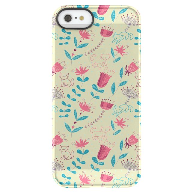 Floral pattern with cartoon cats uncommon iPhone case (Back)