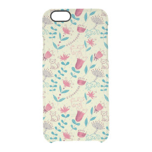 Floral pattern with cartoon cats clear iPhone 6/6S case
