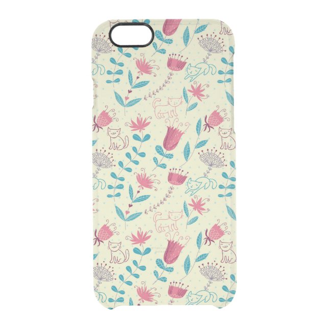 Floral pattern with cartoon cats uncommon iPhone case (Back)