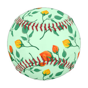 Floral pattern with colored rose flowers  baseball