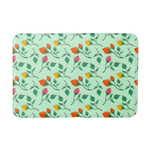 Floral pattern with colored rose flowers bath mat
