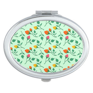 Floral pattern with colored rose flowers   compact mirror