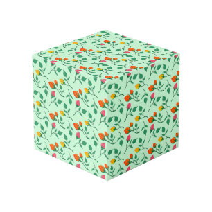 Floral pattern with colored rose flowers cube