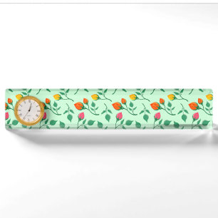 Floral pattern with colored rose flowers desk name plate