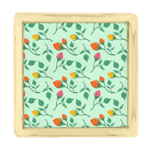 Floral pattern with colored rose flowers gold finish lapel pin