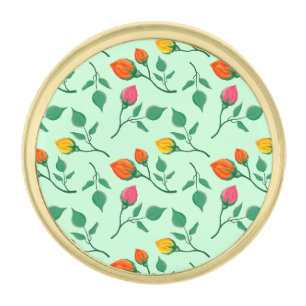 Floral pattern with colored rose flowers gold finish lapel pin