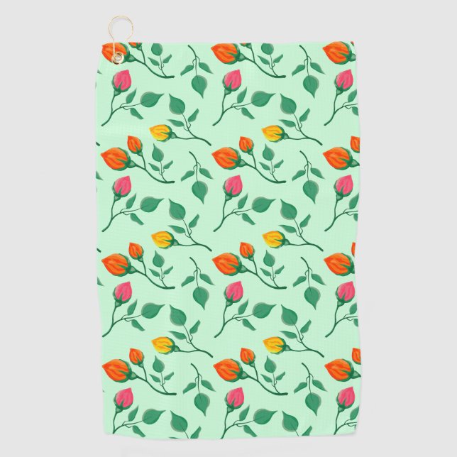 Floral pattern with colored rose flowers  golf towel (Front)