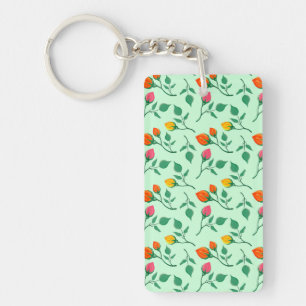 Floral pattern with colored rose flowers keychain