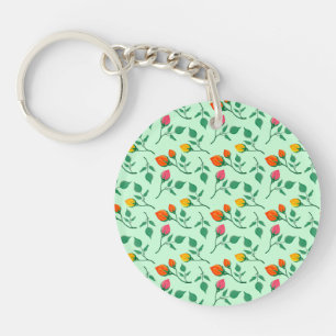 Floral pattern with colored rose flowers keychain