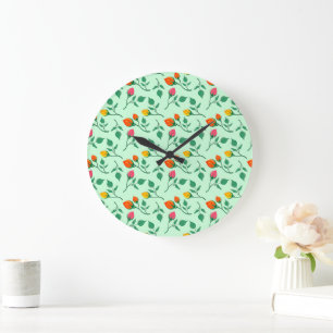 Floral pattern with colored rose flowers large clock