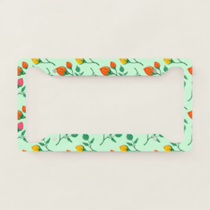 Floral pattern with colored rose flowers license plate frame