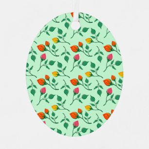Floral pattern with colored rose flowers metal ornament