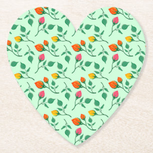 Floral pattern with colored rose flowers paper coaster