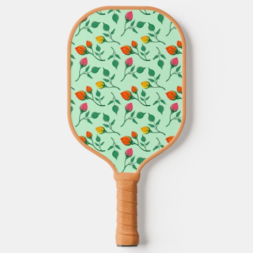 Floral pattern with colored rose flowers  pickleball paddle