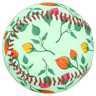 Floral pattern with colored rose flowers softball
