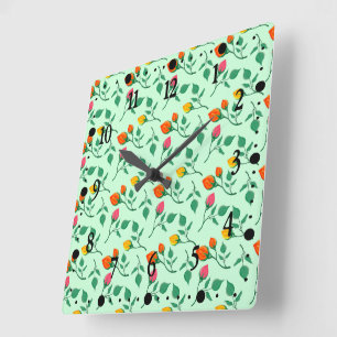Floral pattern with colored rose flowers square wall clock