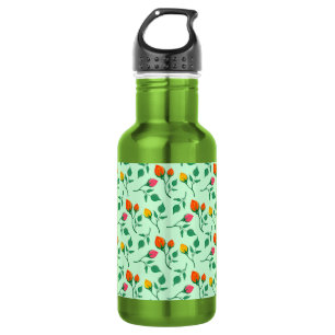 Floral pattern with colored rose flowers stainless steel water bottle