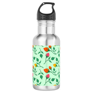 Floral pattern with colored rose flowers stainless steel water bottle
