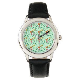 Floral pattern with colored rose flowers  watch