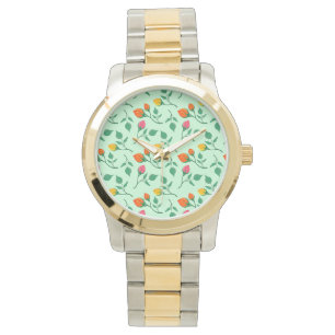 Floral pattern with colored rose flowers  watch