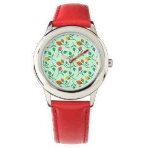 Floral pattern with colored rose flowers watch