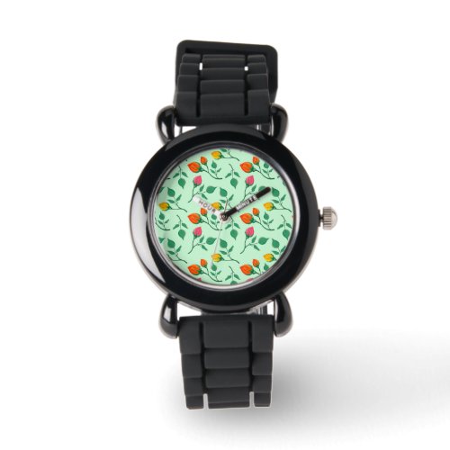 Floral pattern with colored rose flowers  watch