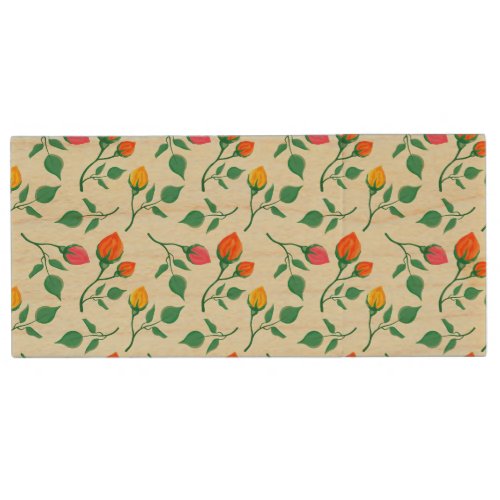 Floral pattern with colored rose flowers  wood flash drive