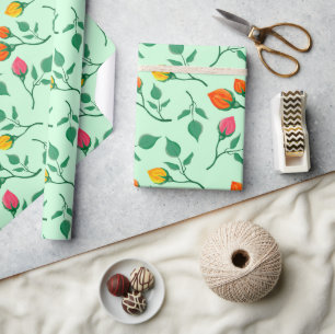 Floral pattern with colored rose flowers wrapping paper