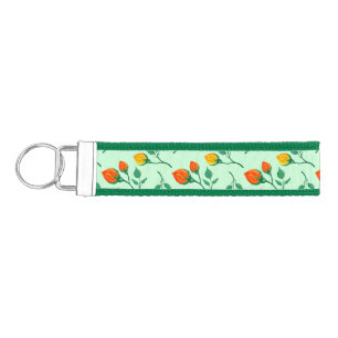 Floral pattern with colored rose flowers wrist keychain