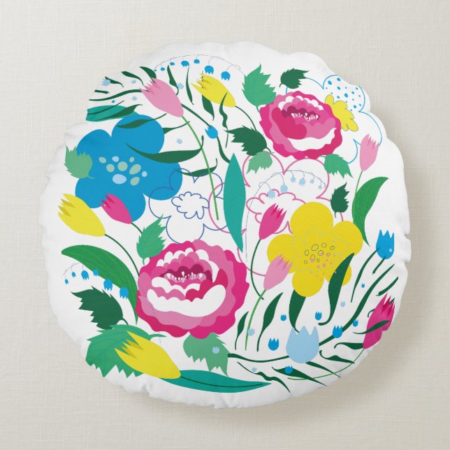 Floral pattern with colorful bouquet. round pillow (Front)