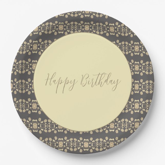 Floral Pattern With Cream And taupe Paper Plates (Front)