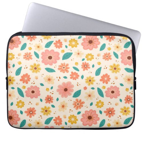 Floral pattern with flowers and leaves laptop sleeve