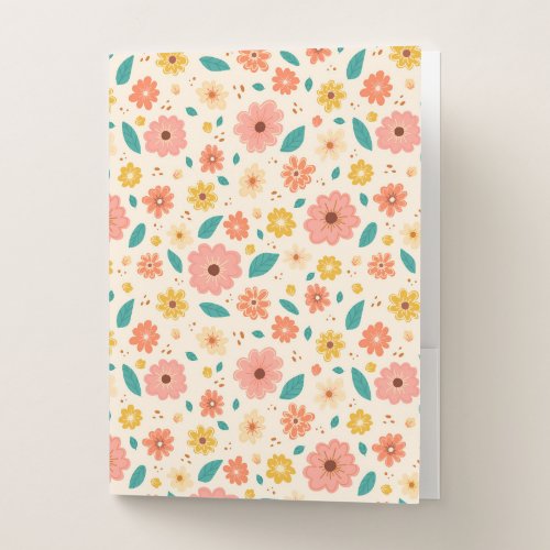 Floral pattern with flowers and leaves pocket folder