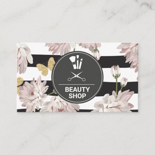 Floral Pattern with Glittering Butterflies Business Card