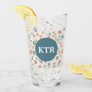 Floral Pattern with Monogram Glass Tumbler