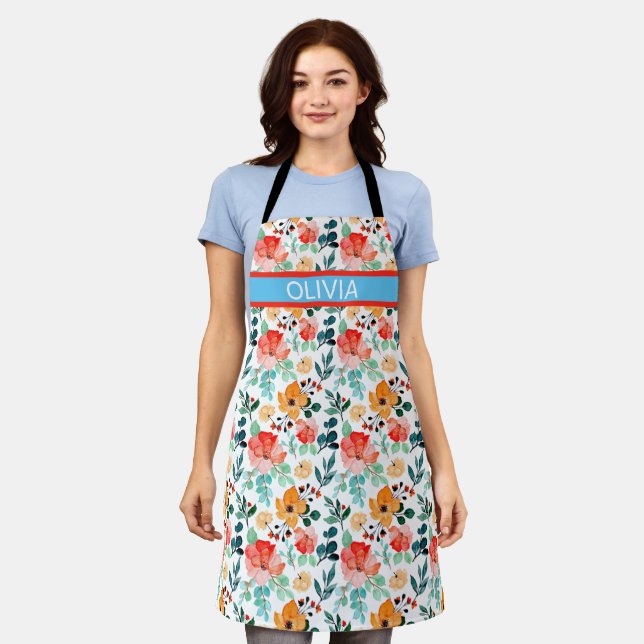 Floral Pattern with Personalize name Apron (Worn)