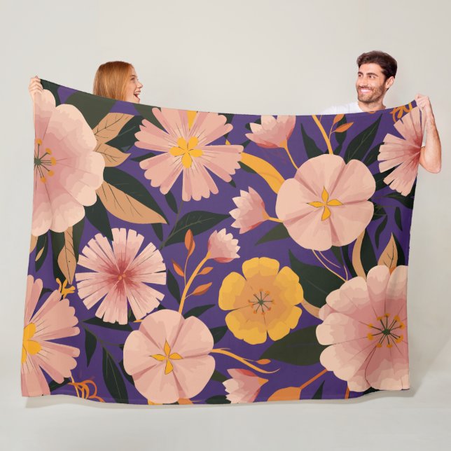 Floral Pattern with Pink and Yellow Blooms Fleece Blanket (In Situ)