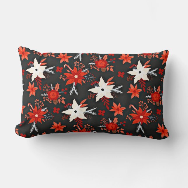 Floral Pattern with Red White Flowers-11438 Lumbar Pillow (Front)