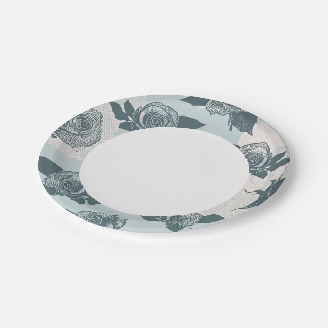 Floral pattern with rose paper plates (Angled)