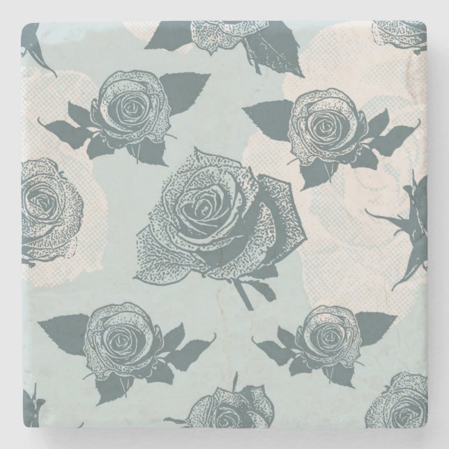 Floral pattern with rose stone coaster (Front)