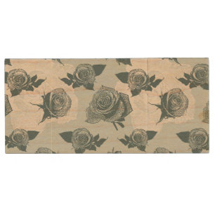 Floral pattern with rose wood flash drive